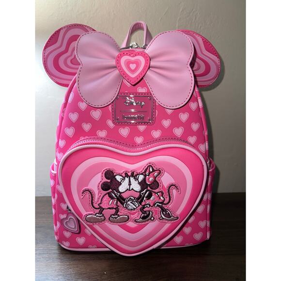 Loungefly Disney Mickey & Minnie Mouse Heart Ears Mini Backpack Wallet Set - Picture 2 of 10